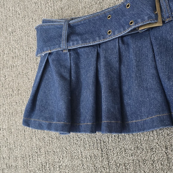 Y2K Pleated Denim Micro Mini Skirt With Belt Womens Size M Blue - Picture 3 of 6